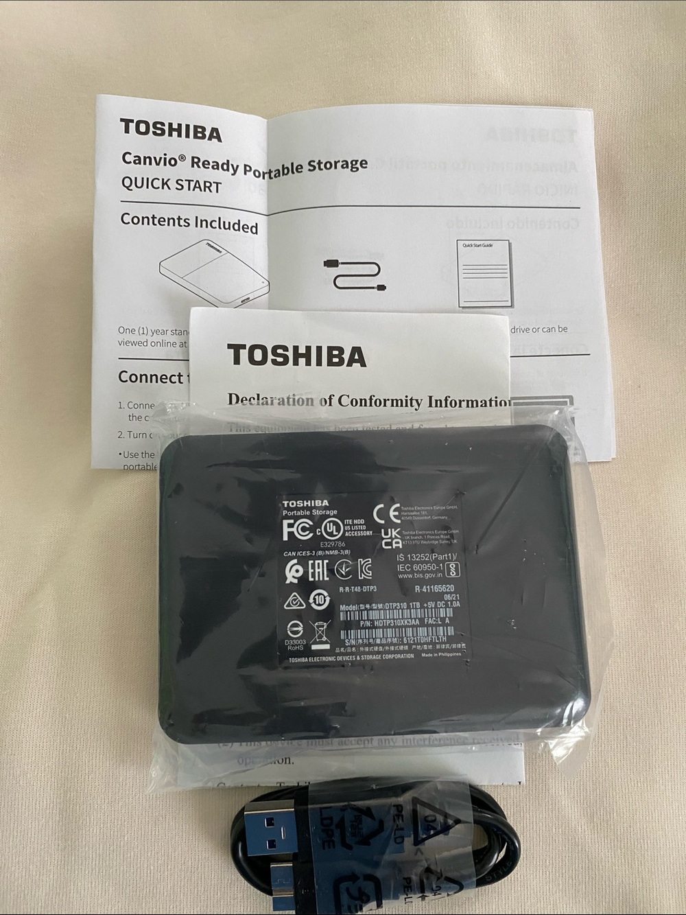 Toshiba Black Portable External Hard Drive with USB Cable